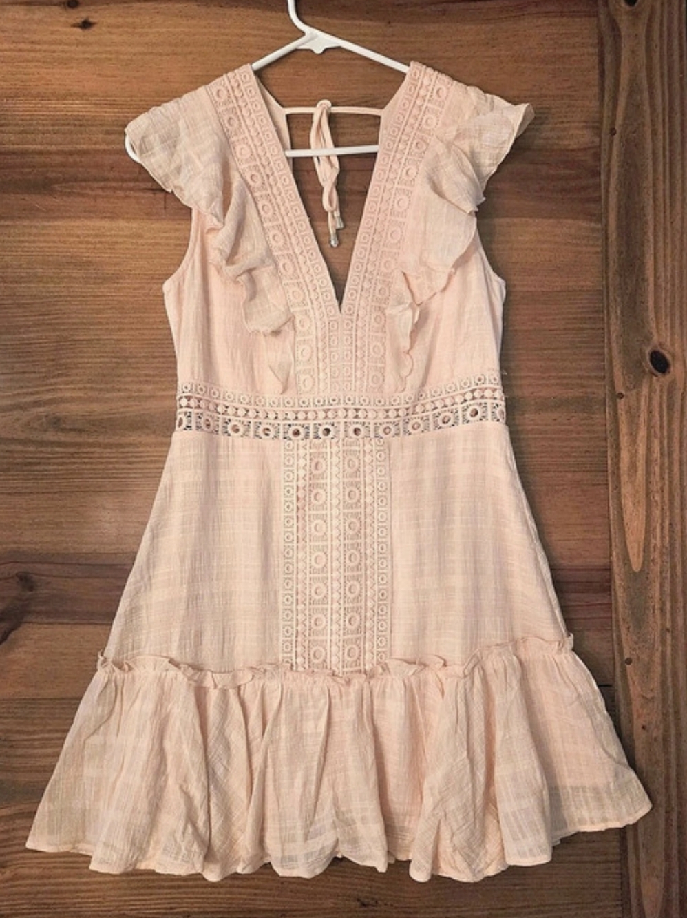 Jun & Ivy Francesca's Pink Mini Dress M Crochet Lace Ruffle Boho Cottagecore